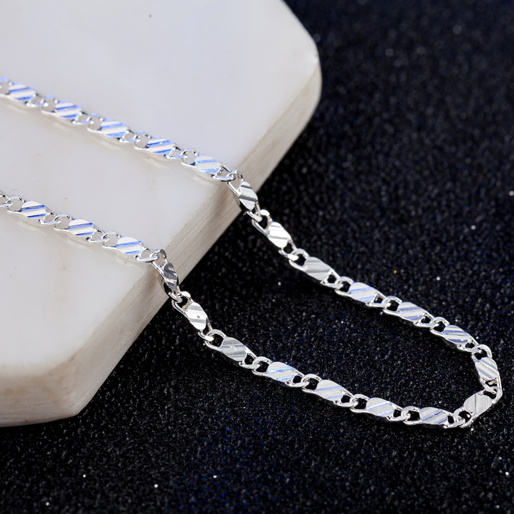 QWWASD, , collares de cadenas planas de Plata de Ley 925 de 2MM para hombres y mujeres, joyería fina para de boda, de vacaciones