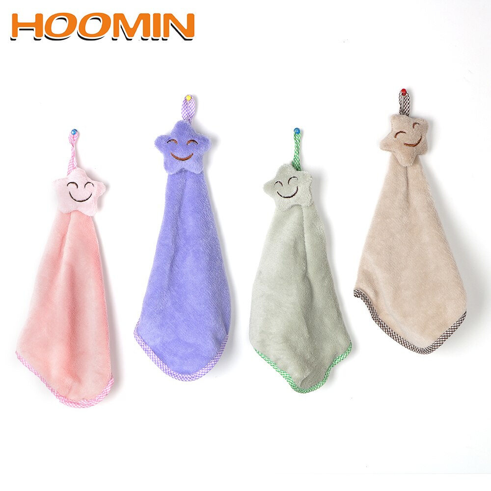 HOOMIN suspendus essuie-mains torchons corail velours mignon étoile cuisine tissu pas de peluches sourire visage Absorption d'eau
