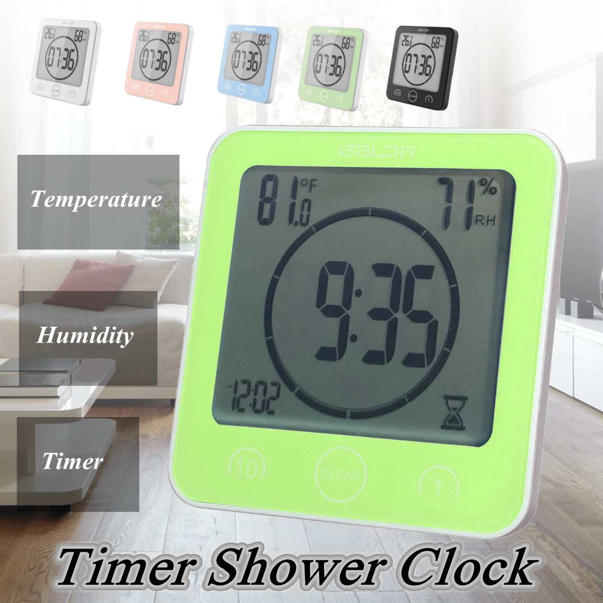 LCD Digital Waterproof For Water Splashes Bathroom Wall Clock Shower Clocks Timer Temperature Humidity Kitchen Wash Room Timers