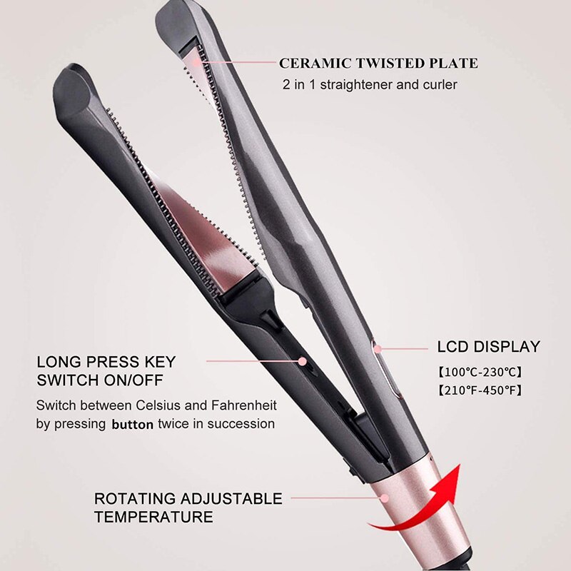 2 In 1 Stijltang Stijltang Iron Krultang Toermalijn Keramische Twisted Flat Iron Voor Hair Styling Stijltang Iron