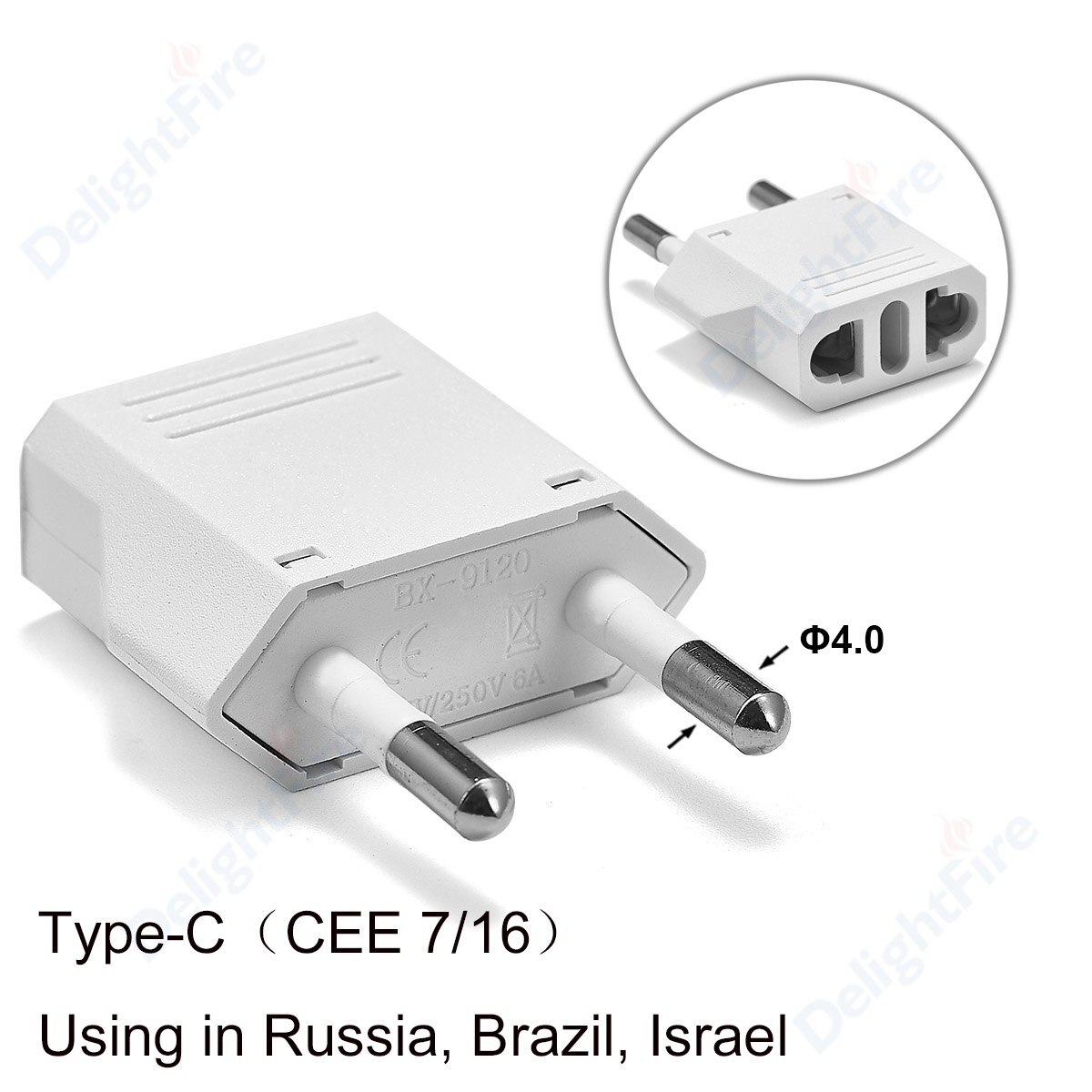 Eu Plug Adapter Travel Adapter Cn Ons Eu Kr Brazilië Israël Zwart/Wit Power Adapter Stekker Converter sockets Outlet: 50pcs / 4.0mm White
