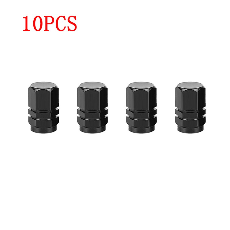4 stk aluminiumslegering bildekk ventildeksler sekskantede dekk ventil stamme deksel luft støvhetter dekk ventil lastebil sykkel hjul felg ventil stamme caps: 10 stk sort