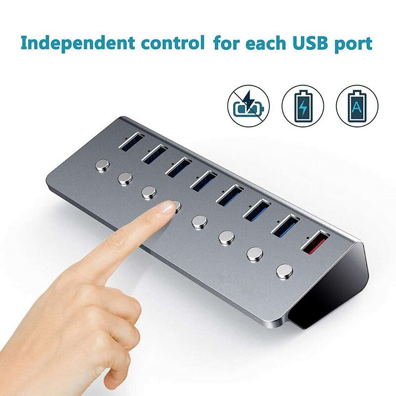 Aluminiumlegering 8-- poorts usb 3.0- splitter 7- poorts computer uitgebreide usb-hub 1- poorts snellaadadapter externe 5v 3a- voeding