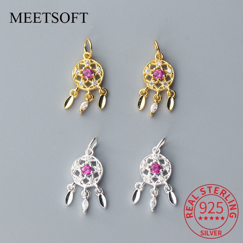 Meetsoft Romantische 925 Sterling Zilver Roze Zirkoon Feather Charms Diy Handgemaakte Fijne Sieraden Ketting Deocration Accessoire