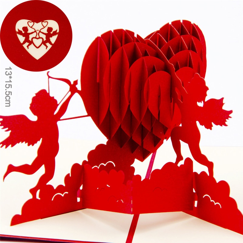 3D Wenskaarten Dank Je Kaart Handgemaakte Pop Up Hart Vorm Papier Gesneden Valentines Moederdag Christmas Card