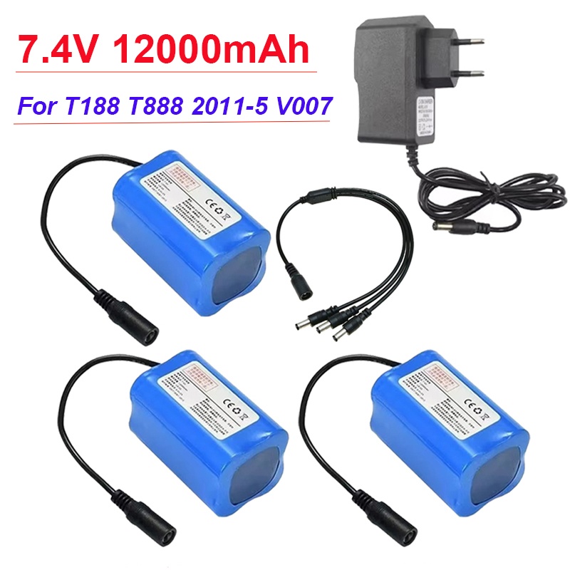 Bateria lipo 7.4v 12000mah 21700 para t188 t888 2011-5 v007 c18 h18 controle remoto rc isca de pesca barco peças de bateria sobressalente
