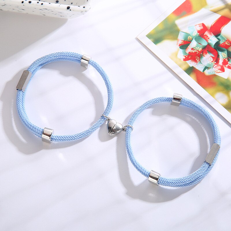 1 paar Magnetic Herz Paar Armbänder Seil Kette Edelstahl Charme Armbänder Für Frauen Männer Liebhaber Gepaart Schmuck: Light Blue