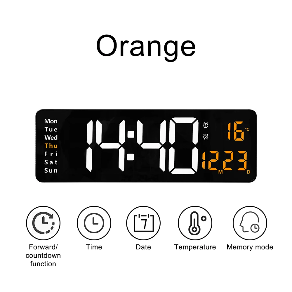 Xiaomi grande horloge murale électronique télécommande température Date mise hors tension mémoire horloge de Table murale double alarmes LED numérique: Black