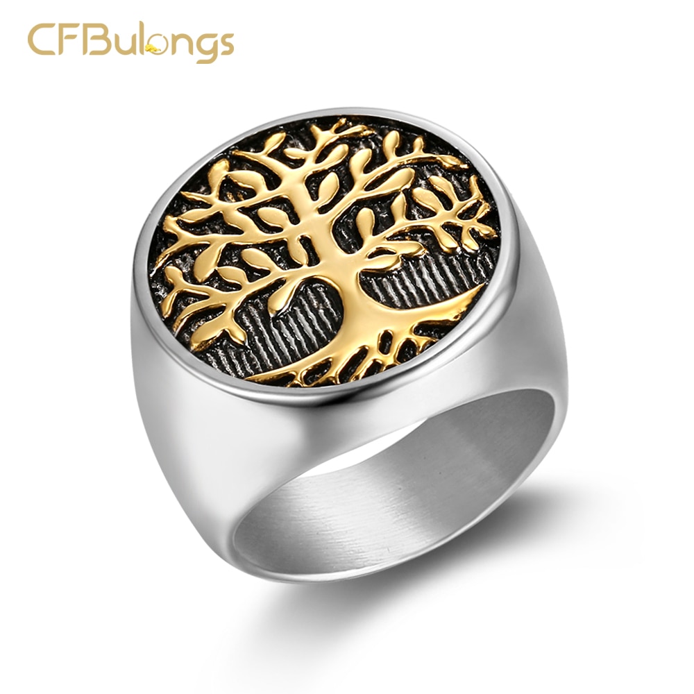 CFBulongs Beier Viking ring 316l Stainless Steel nose viking life Tree Amulet stylish Odin scandinavian Men Ring Jewely