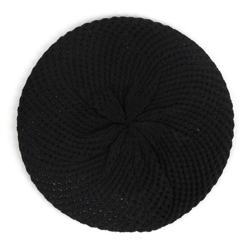 Kobiety moda Slouchy podwójna warstwa wełny dzianiny berety czapki zimowe wiosna ciepłe czapki jednolity kolor czapki damskie zwykły dziurawy czapki: czarny