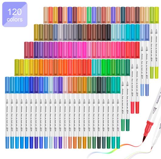 12/120 farver pensler med dobbelt tip 0.4mm fineliner spids og 2mm pensel tip til farvning af tegning malerpennepenselmarkører: 120 farver