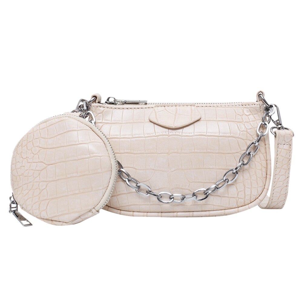 PU Leather Crossbody Bag Women Pure Color Shoulder Ladies Chain Shoulder Messenger Bag Sling Handbag Purse: Beige