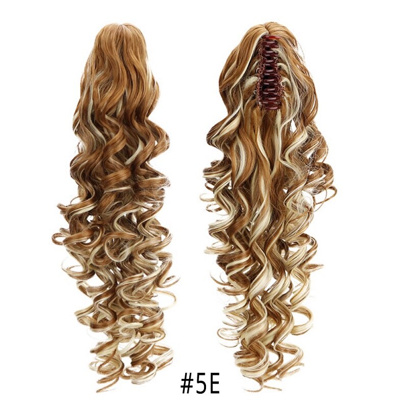 Extension capillaire synthétique 18 pouces, postiche brune naturelle ondulée avec pince à cheveux: 5E
