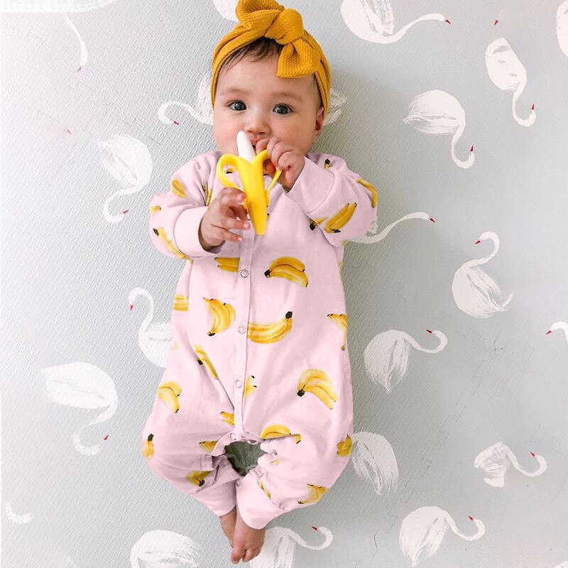 Newborn Banana Long Sleeve Button Newborn Baby Girl Clothes Infant Girl 2t Girls Clothes Pijamas Onesie Baby Toddler Twins: Pink / 12M