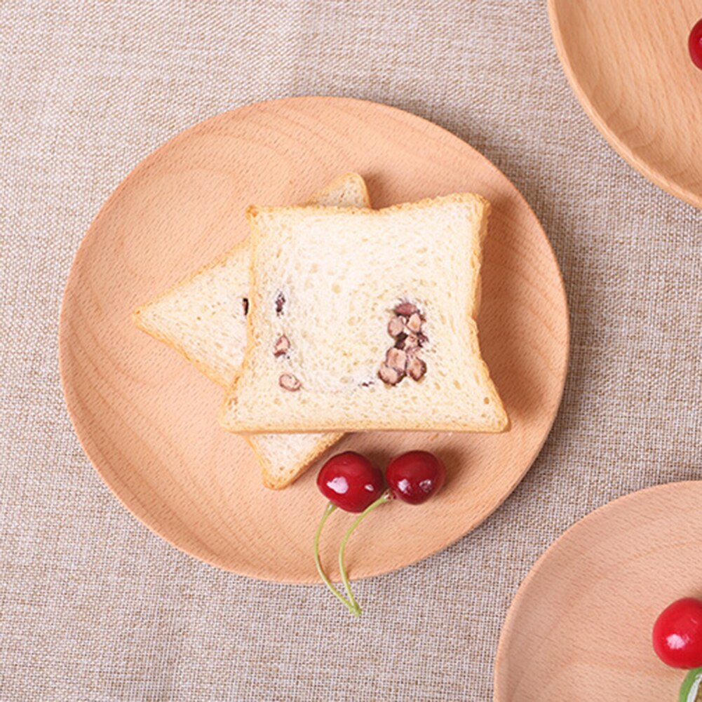 Platos de madera de haya redondos antideslizantes para desayuno, bandeja para tortitas, bandeja para aperitivos, soporte para fruta, madera sólida rota, Dishe