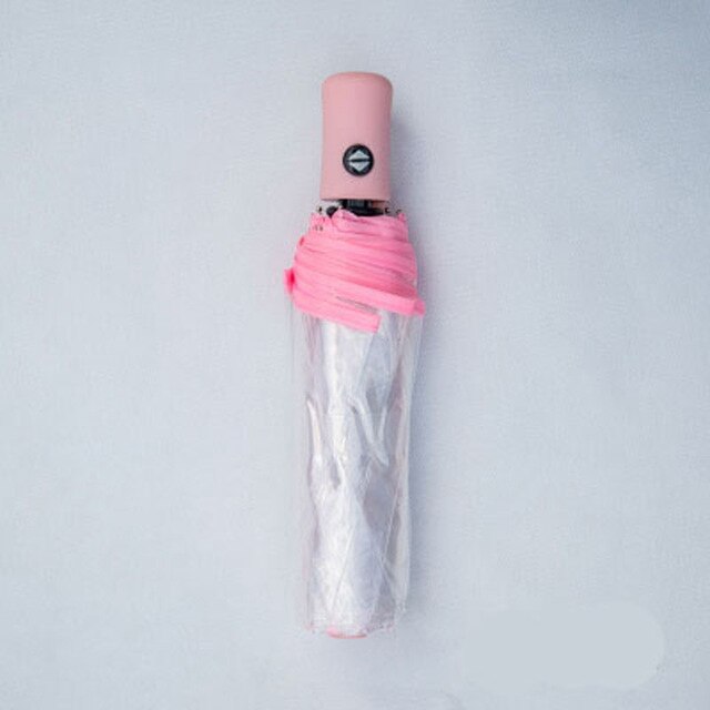 Transparant Thicken Drievoudige Volautomatische Paraplu Pvc Duidelijke Mannen Zwarte Business Vrouwen Rain Paraplu Meisjes Outdoor Parasol: Roze