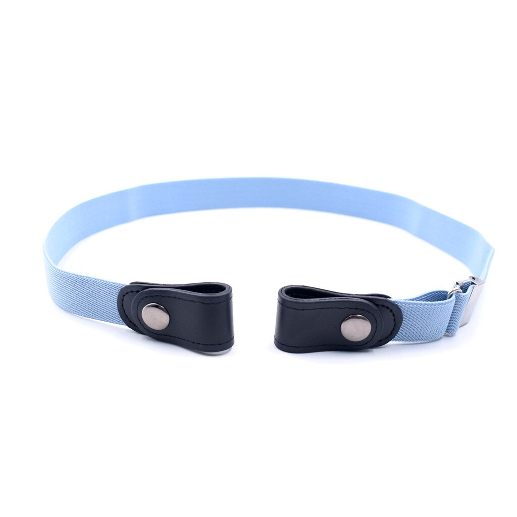 PU leather belt without buckle elastic invisible elastic belt Women /Men Children jeans belts no raised trouble: Light blue 