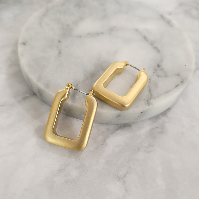 Peri&#39;sBox Matte Gold Rechthoekige Hoepel Oorbellen voor Lady Chunky Hollow Geometrische Oorbellen Sieraden Moderne Dikke Hoops