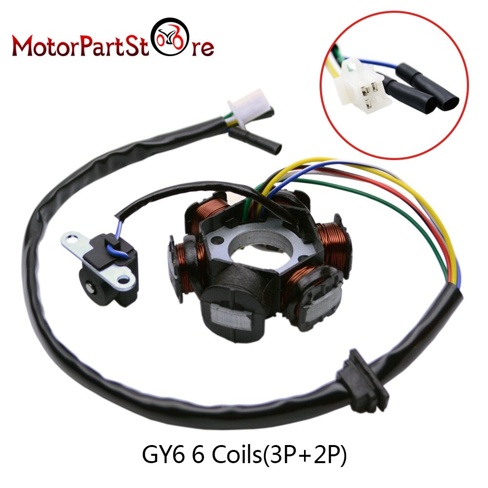 Bobina de estator Magneto para patinete eléctrico, 6 bobinas para GY6, 49cc, 50cc, 70cc, 90cc, 110cc, 125cc, 150cc, Scooter, Go Kart, ATV, Sunl Roketa