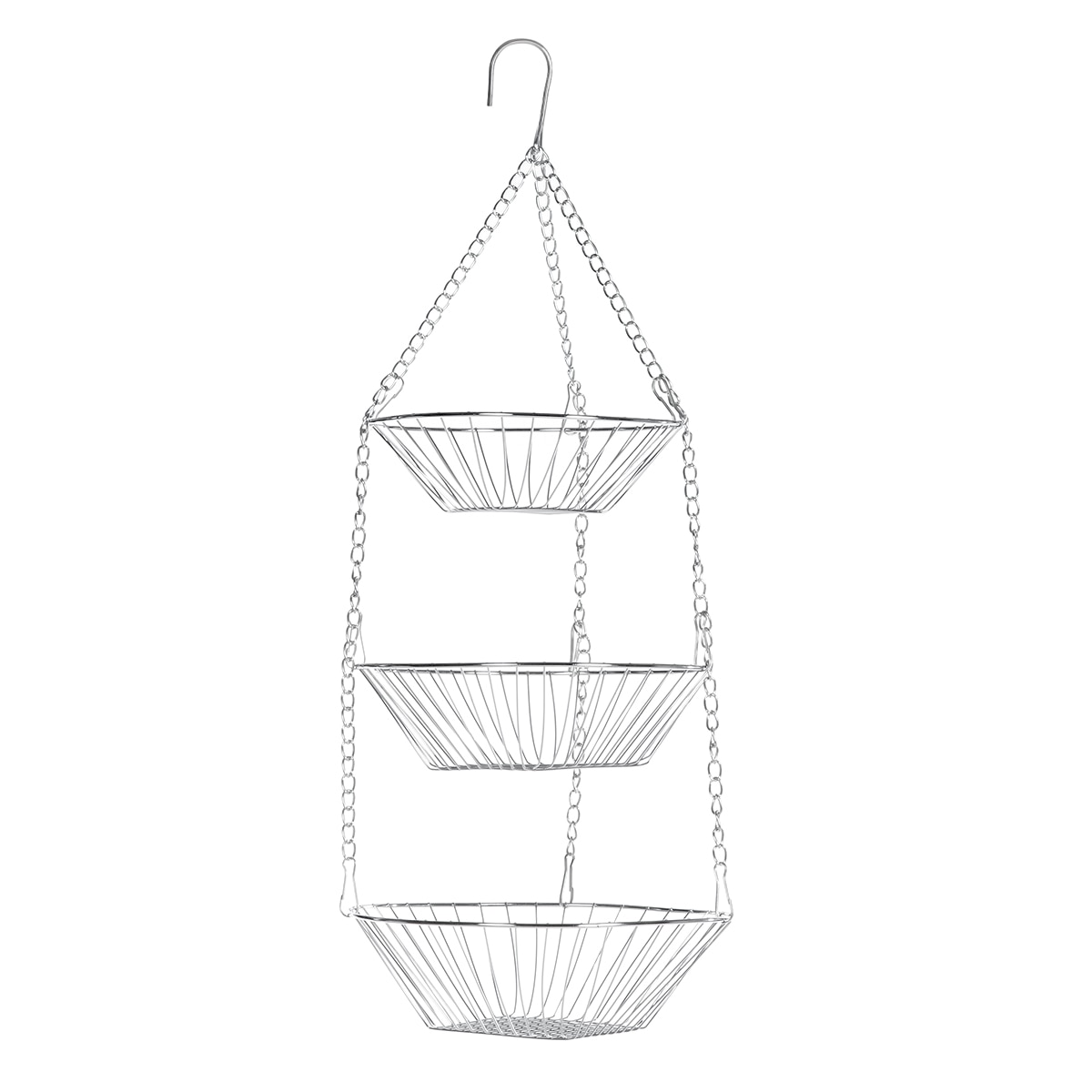 3-Tier Metal Delicate Fruit Display Basket Hanging Basket Sturdy Vegetable Rack Vegetable Hanging Basket: Silver