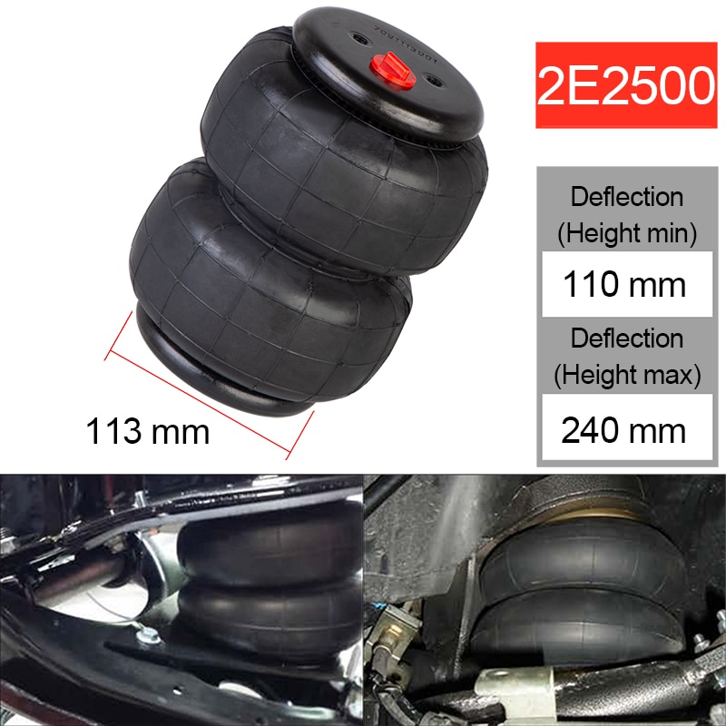 2500 lb Air ride Suspension Bags Heavy Duty Standard 2500LB 1/2"NPT Double Bellow 2E2500