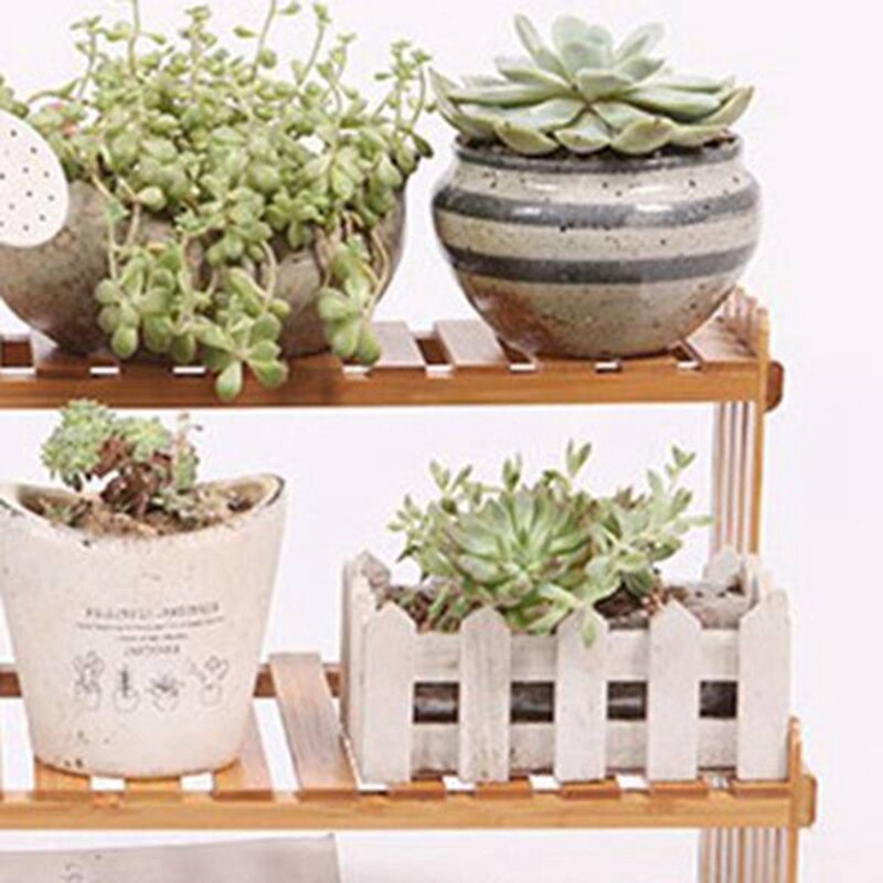Office Desktop Storage Rack Bamboo Flower Display Stand Plant Shelves Decorative Storage Shelf for Study