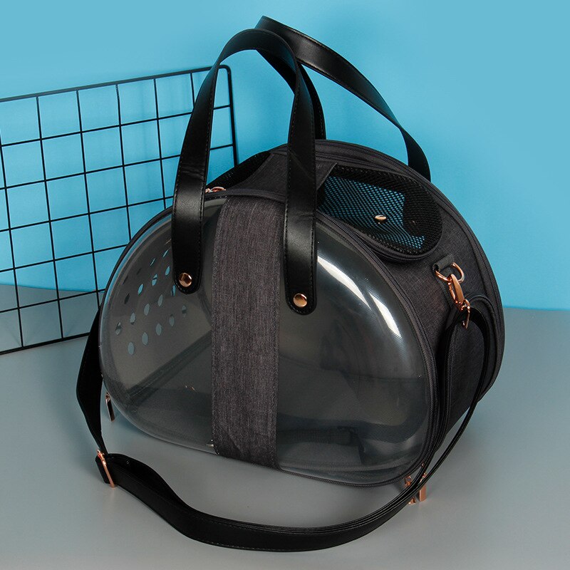 Soft Comfortable Pet Bag Foldable Cat Outing Bag Blue Pet Backpack PVC Space Capsule Cat Bag Transparent Portable Cat Bag: black