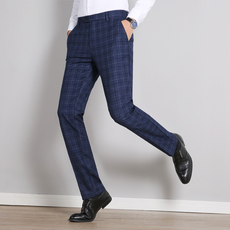 Höst herr randiga rutig kostym byxor stor storlek 29-38 business casual herr byxor
