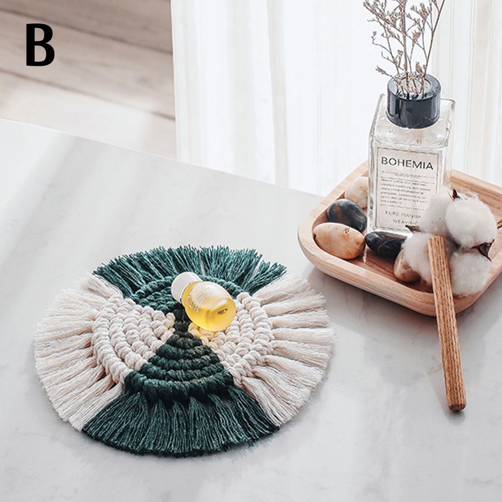 Napperon en macramé du nord de l'europe, nappe bohème, pur fait à la main, tapis de Table en coton tressé, tapis isolants antidérapants pour la cuisine: B