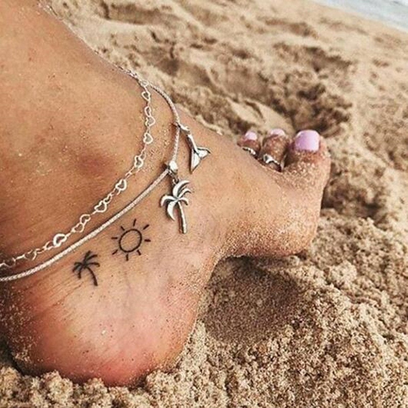 Modyle Zilver Kleur Kokospalm Enkelband Voor Vrouwen Armband Op De Been Meisjes Kraal Voet Ketting Mode Strand Sieraden