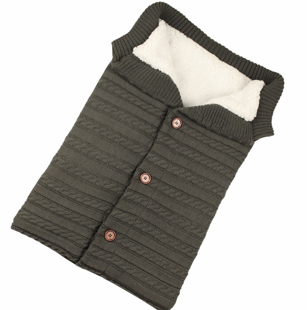 Baby Baby Gebreide Warme Inbakeren Slaapzak Knop Deken Fleece Dikte Herfst/Winter Kinderwagen Warm Wrap Deken 68*40Cm: dark grey