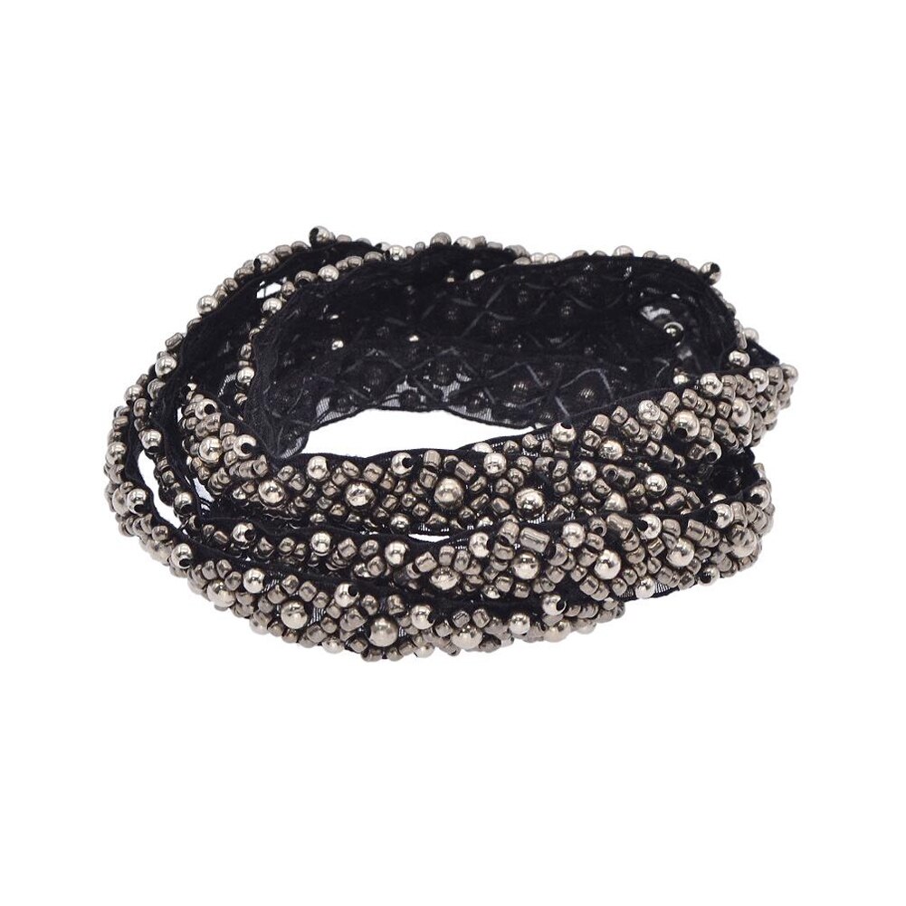 1 jaardi/erä helmen siemen helmi helmillä koristeltu koristeet pitsi nauha kangas vaatteiden koristelu hääpuku kaulus hiha pitsi applikoitu askartelu: Ase musta 4