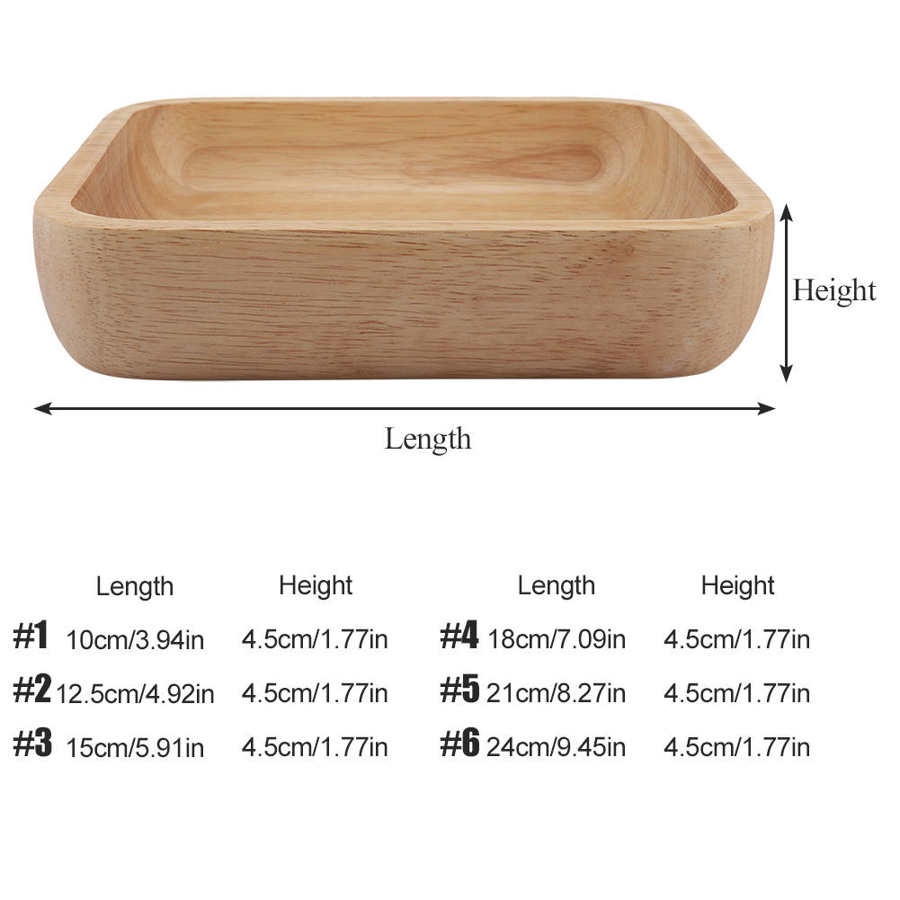 Rubber Wood Food Tray Dinner Dish Bowl Snack Serving Plate for Home Restaurant