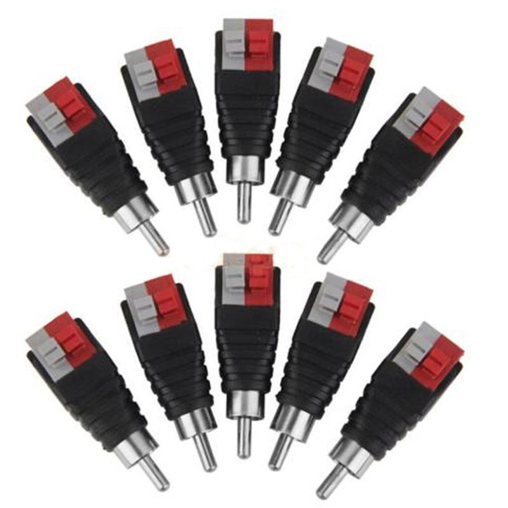 10PCS Speaker Wire Cable to Audio Male RCA Connector Adapter Jack Plug Pip BE