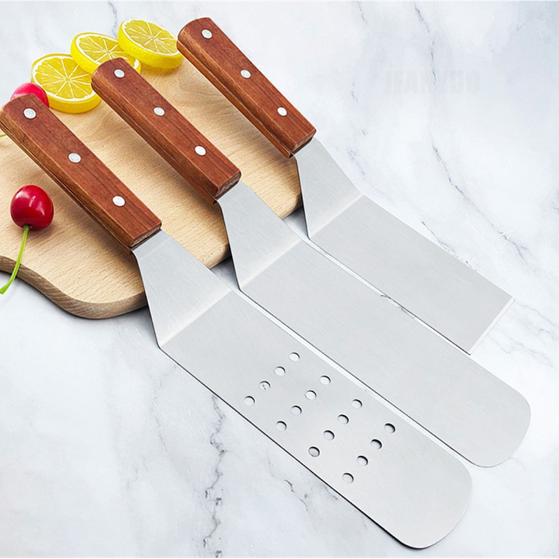 Espátula y raspador de parrilla de acero inoxidable, herramientas de cocina duraderas antiadherentes para barbacoa, pala para Pizza, tortitas, carne, utensilios para barbacoa