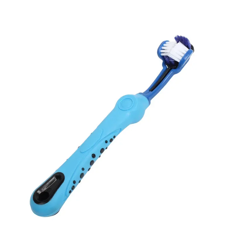 Cepillo de dientes de tres caras para mascotas, cepillo de dientes multiángulo de tres cabezales, cepillo de limpieza para perros y gatos, herramienta para el cuidado de los dientes con mal aliento Т®kıы: Azul