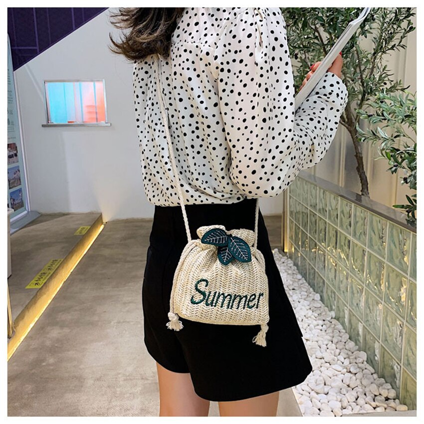 Dam stråväska strandväska vävd handgjord enkelaxel handvirkad sommar flickväska messenger crossbody väskor sommar handväskor