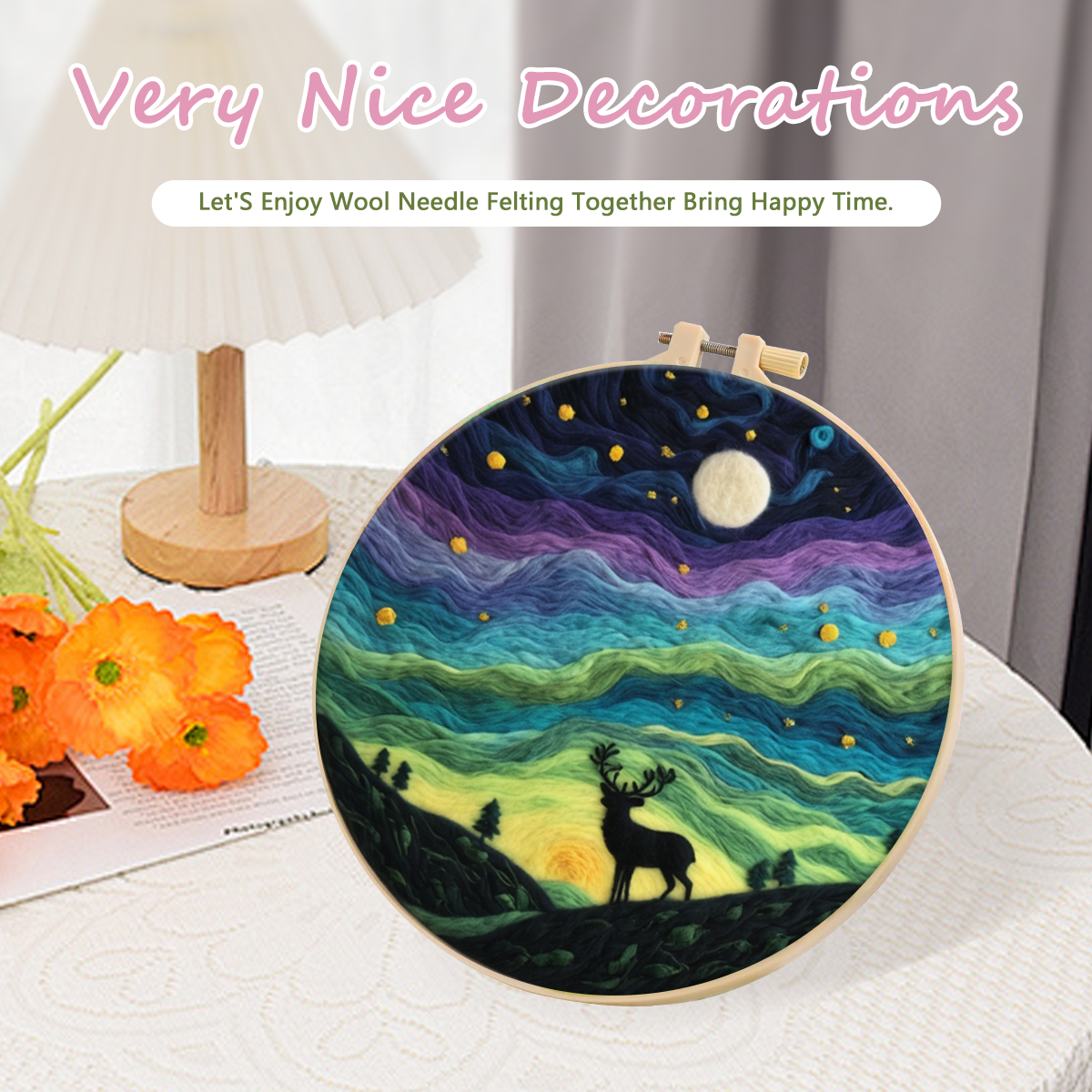 GATYZTORY Wollfilz-Gemälde, DIY-Wollstickerei-einstellen, kreative Blumenlandschaft, Wolle, Nadelfilz, Bild-einstellen, Basteln, Gemälde,