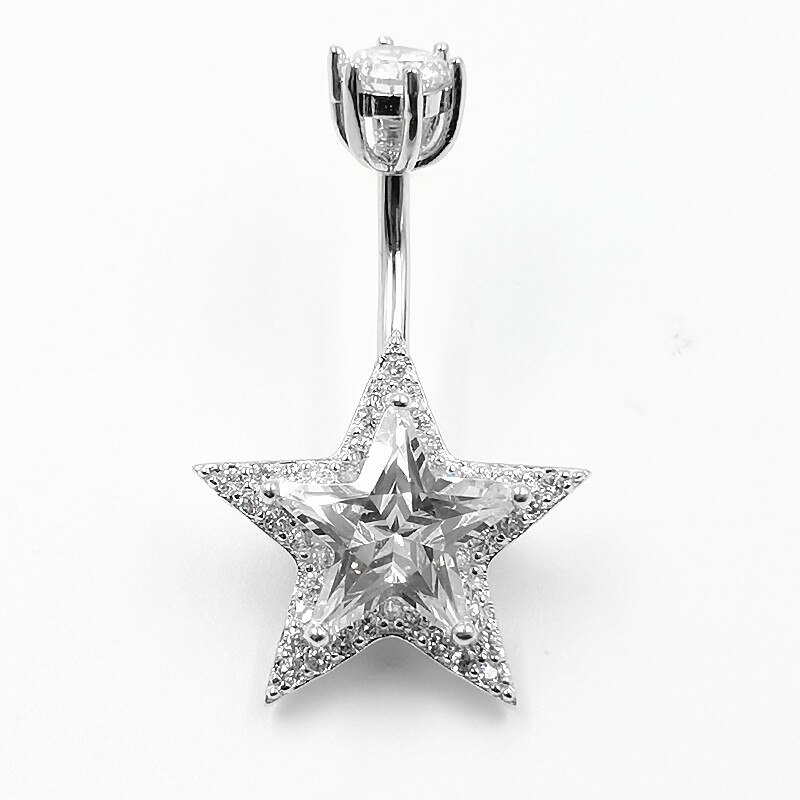 Anillos de ombligo de Plata de Ley 925 con forma de estrella CZ Piercing para el vientre joyería corporal para mujeres 1 Uds