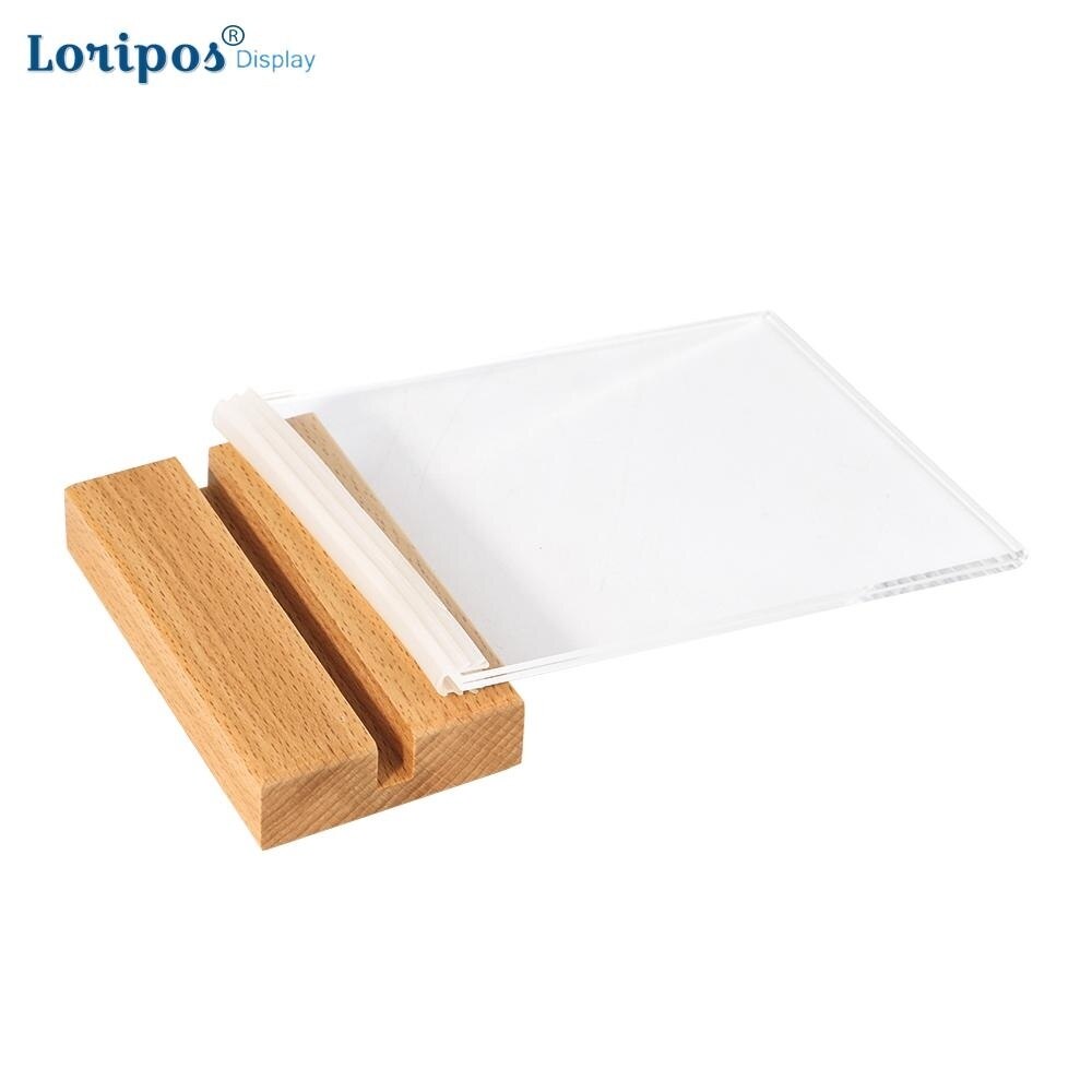 Acrylic Sign Holder Beech Material T Shape Table Menu Holder Product Price Flyer Display Card Holder Stand