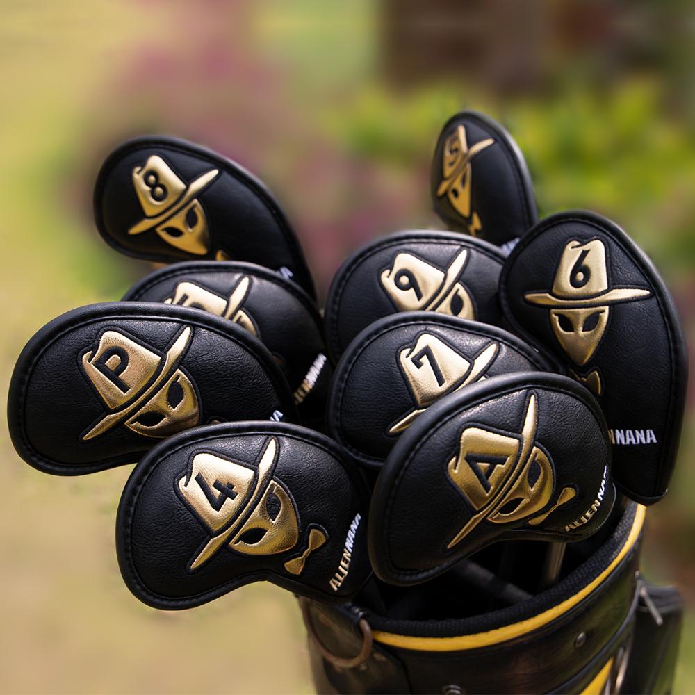 Golf iron head covers set Club Iron headcover Aliennana Golf iron club cover Gothic Cool Gold Aliennana 9pcs/set