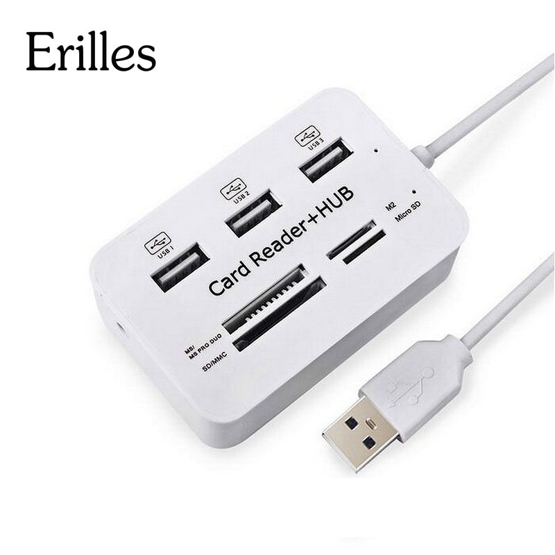 Erilles Multi Micro Usb Hub 2.0 Otg Combo Usb Splitter Sd Tf Kaartlezer Uitbreiding Poort Hubs Wh Kabel Adapter voor Computer Smart