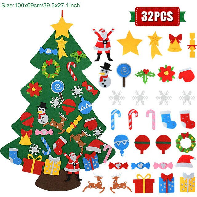 DIY Kids Felt Christmas Tree Christmas Decoration for Home Navidad Year Christmas Ornaments Santa Claus Xmas Tree: 32PCS