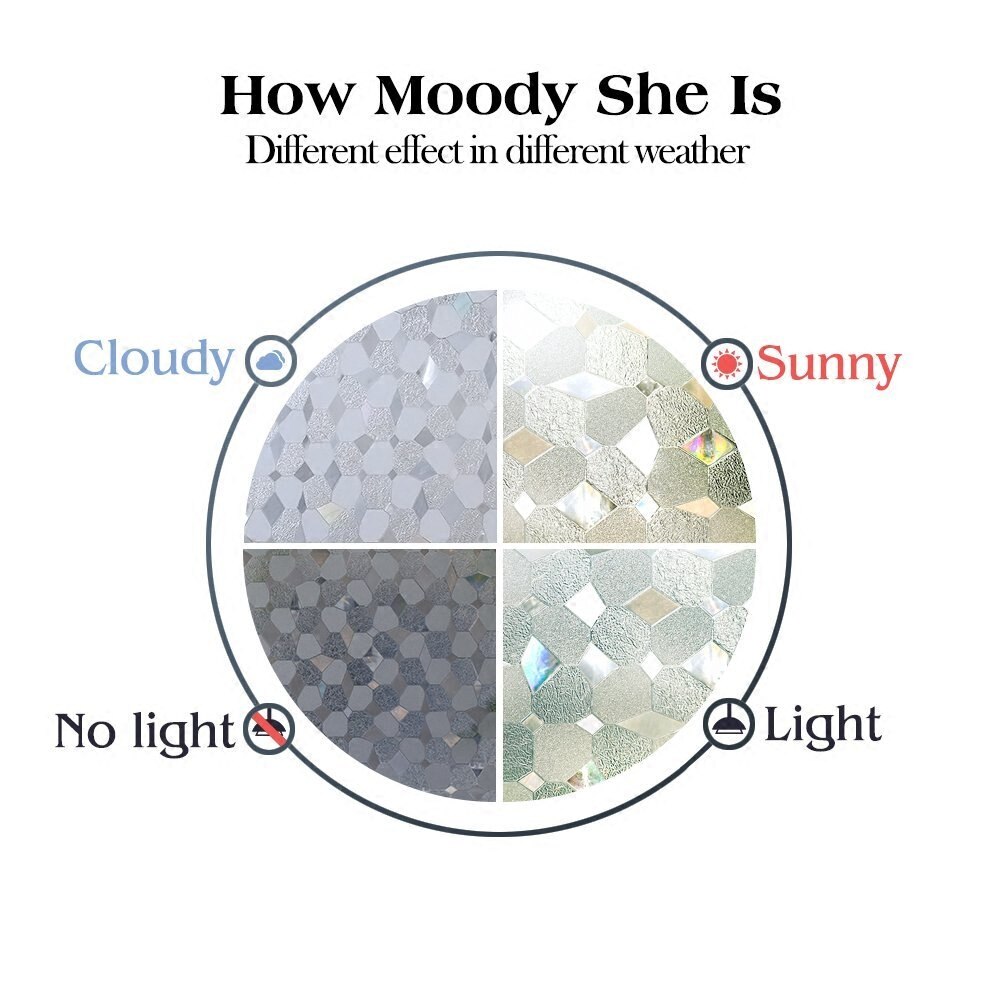 LUCKYYJ Privatsphäbetreffend Fenster Film 3D Dekorative Selbst-Klebstoff Film Abnehmbare Fenster Aufkleber Anti-Uv Fenster Glas Film für Heimat Sekretariat