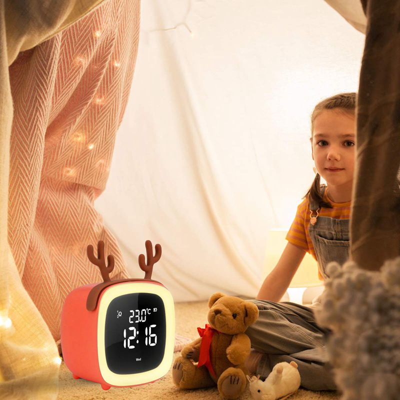 2pcs Cute Digital Alarm Clock for Kids Women Toddler Night Light,Dimmer,Sleep Timer - Blue & Orange