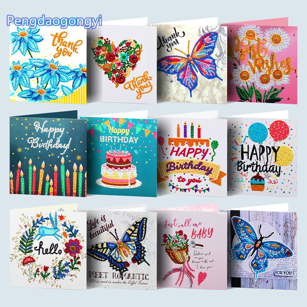 3D Acrylic Diamond Painting Birthday Card Balloon Cake Happy Birthday Decoration