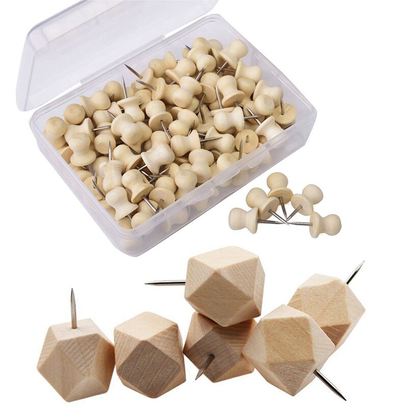 100x houten punaises, decoratieve punaises voor gebruik op prikborden of kaarten & 18 geometrische decoratieve houten punaises: Default Title