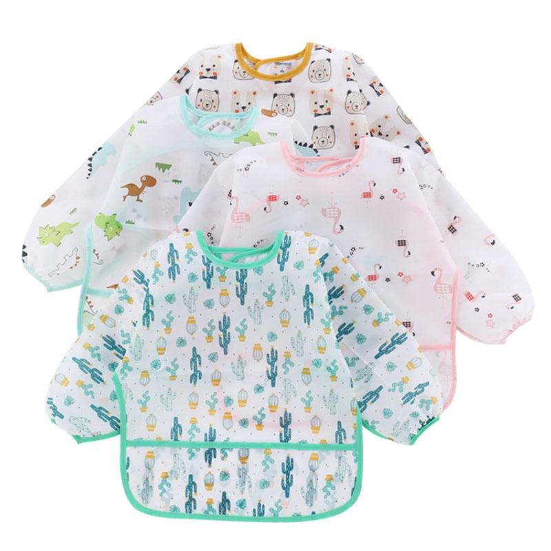 Cute Baby Bib Children Baby Kids Toddler Waterproof Long Sleeve Art Smock Feeding Bib Apron Fit 0-6 Years Unisex Baby Stuff