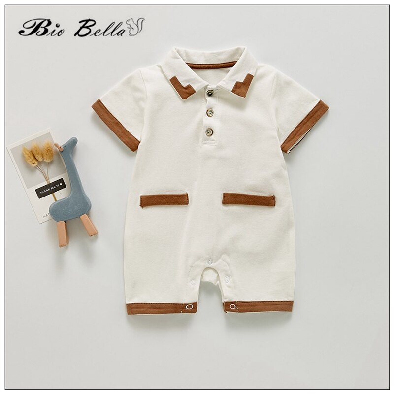 Jongetje Zomer Romper Korte Mouw Katoen Gentleman 0-24 Maanden Eerste Verjaardag Doop Baby Jongens Kleding Jongen Mode romper: 90(12-18m)