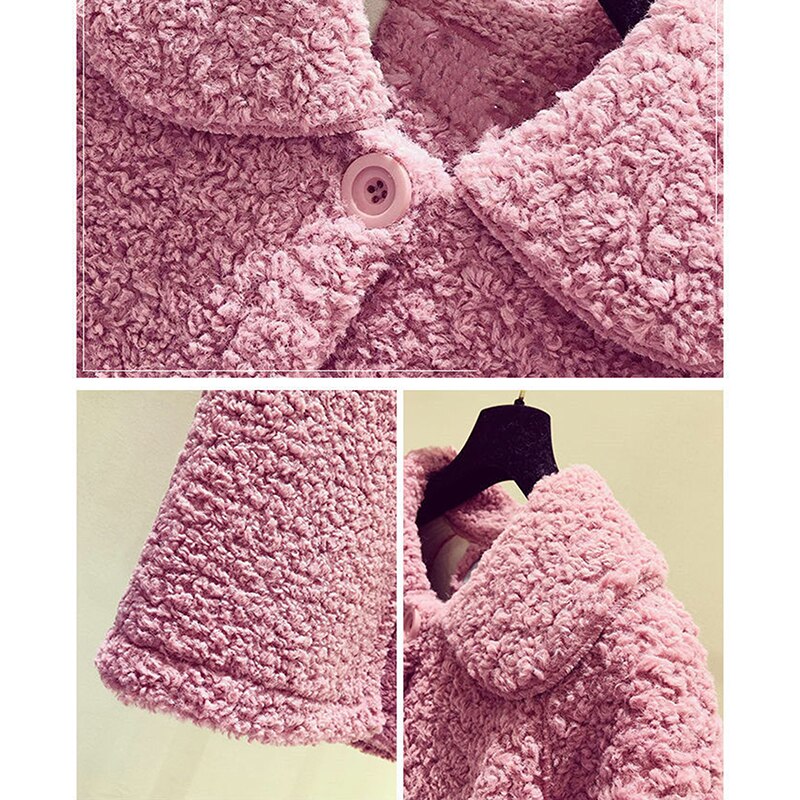 Faux Lamb Wool Warm Winter Coat Women Long Jackets Solid Turn-down Collar Single Breasted Pockets Korean Loose